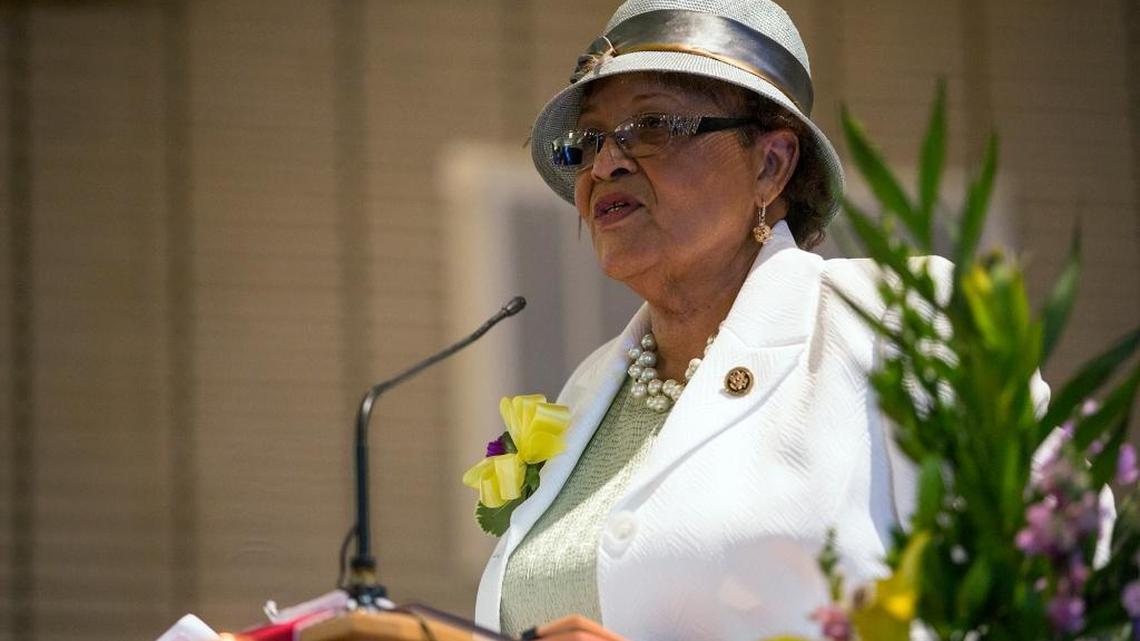 Congresswoman Alma Adams speaks to the East Stonewall A.M.E Zion Church congregation as a keynote speaker for their anniversary celebration service on Sunday, July, 2015.