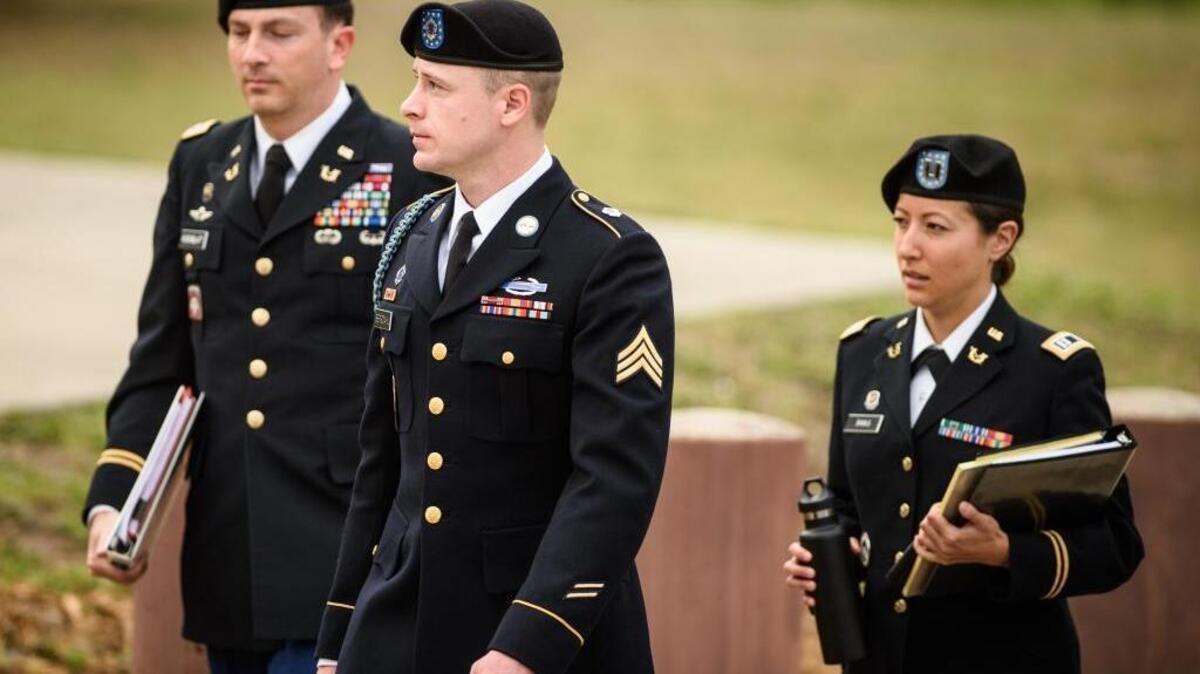 Army Sgt. Bowe Bergdahl, center, arrives for an arraignment hearing on May 17, 2016, at Fort Bragg, N.C.