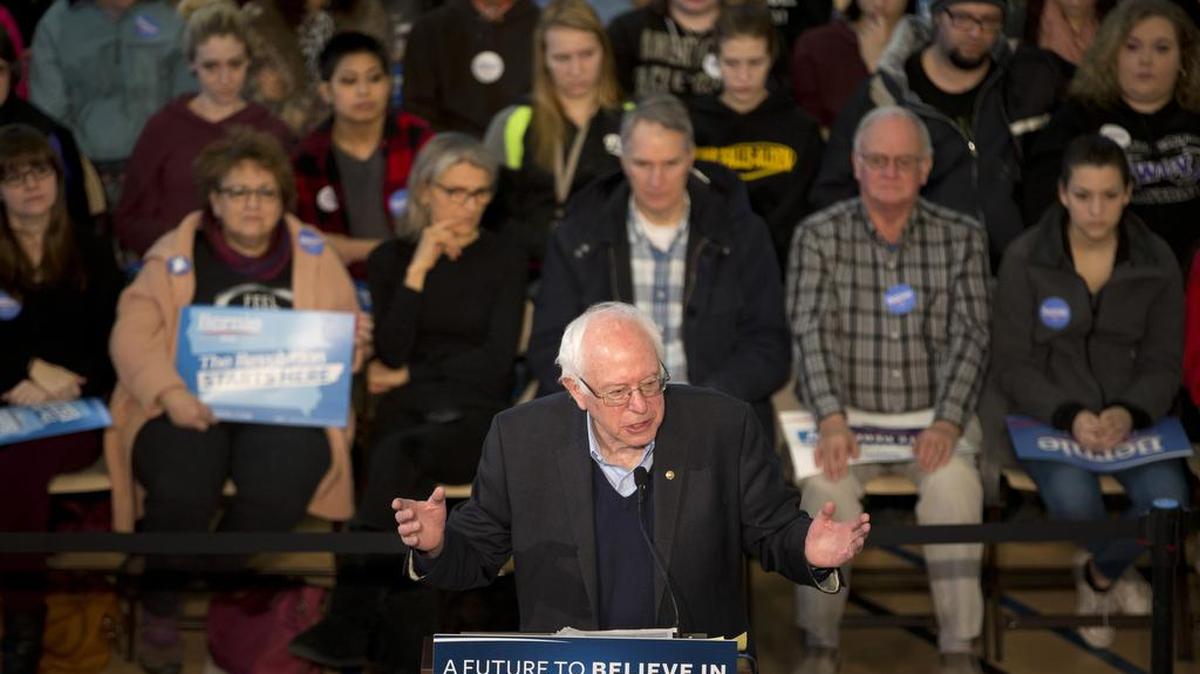 Democratic presidential candidate Sen. Bernie Sanders speaks at a campaign event Monday in Iowa Falls, Iowa.