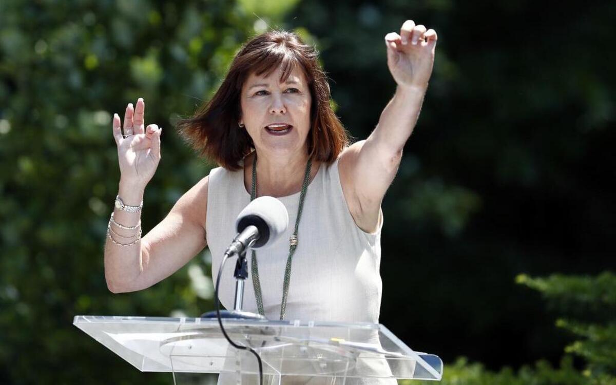 Karen Pence speaks about a new beehive placed at the vice presidential residence, Tuesday, June 6, 2017, in Washington.