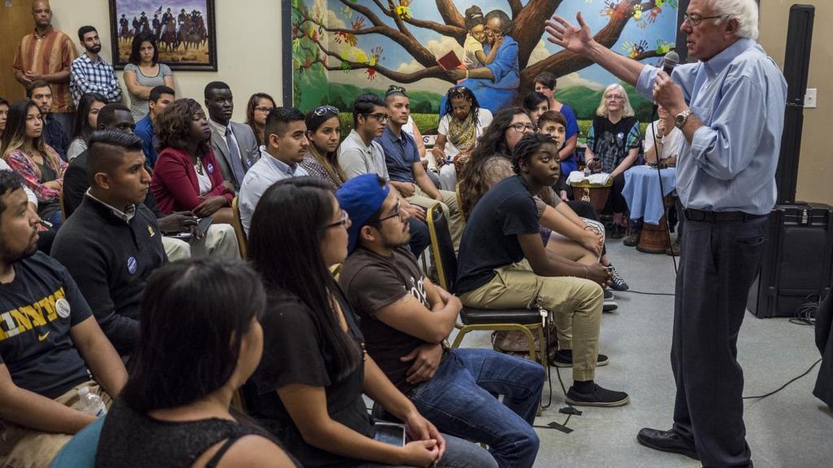 Bernie Sanders speaks at a campaign event.