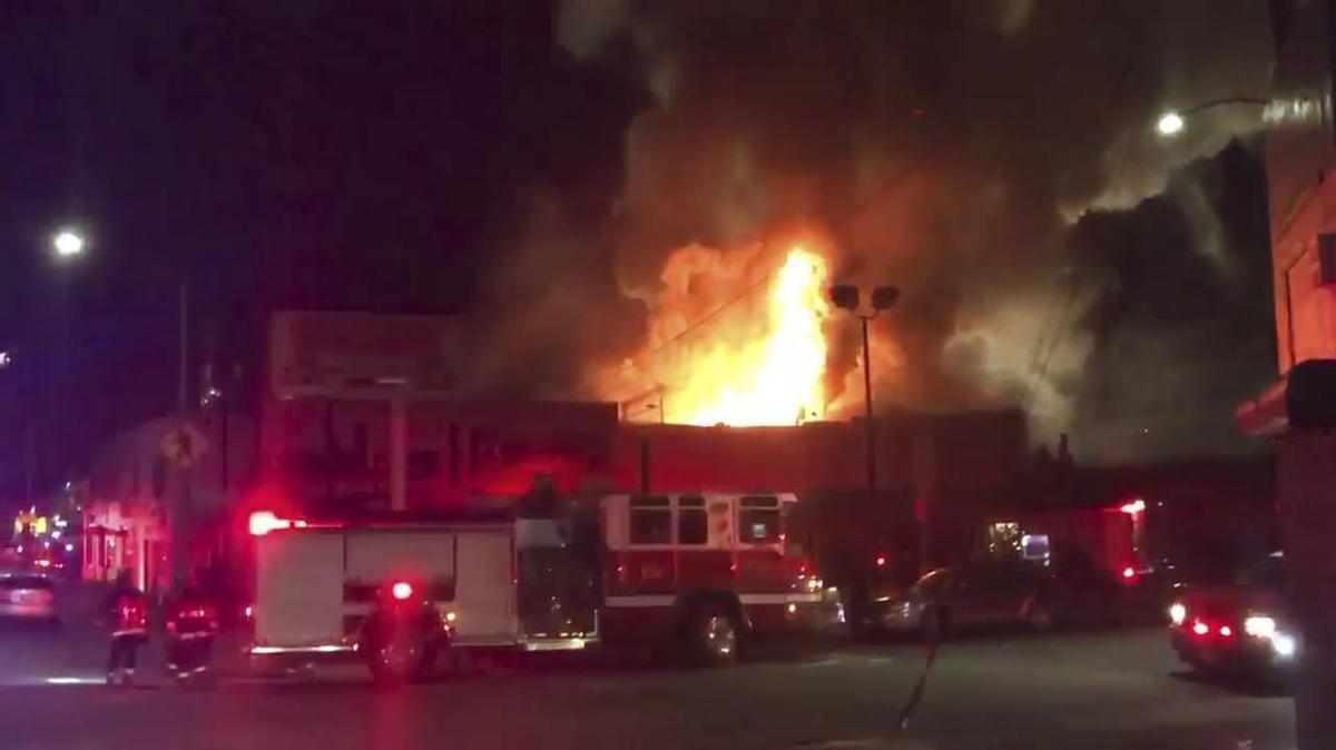 This photo taken from video provided by @Oaklandfirelive shows the scene of a fire in Oakland, early Saturday, Dec. 3, 2016. The blaze began at about 11:30 p.m. on Friday during a party at a warehouse in the San Francisco Bay Area city. Several people were unaccounted for.