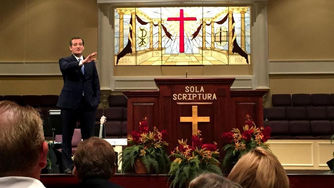 Sen. Ted Cruz shares his testimony and thoughts with the congregation at Community Bible Church in Beaufort, S.C., on Sunday, Feb. 14, 2016.