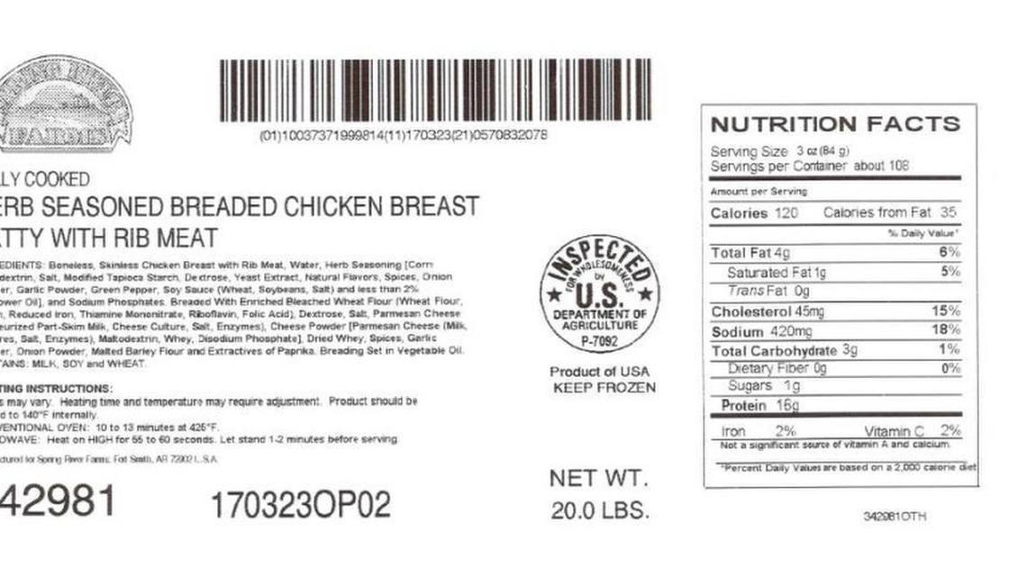 This is the label of one of the products being recalled. In all, there are 22 recalled products.