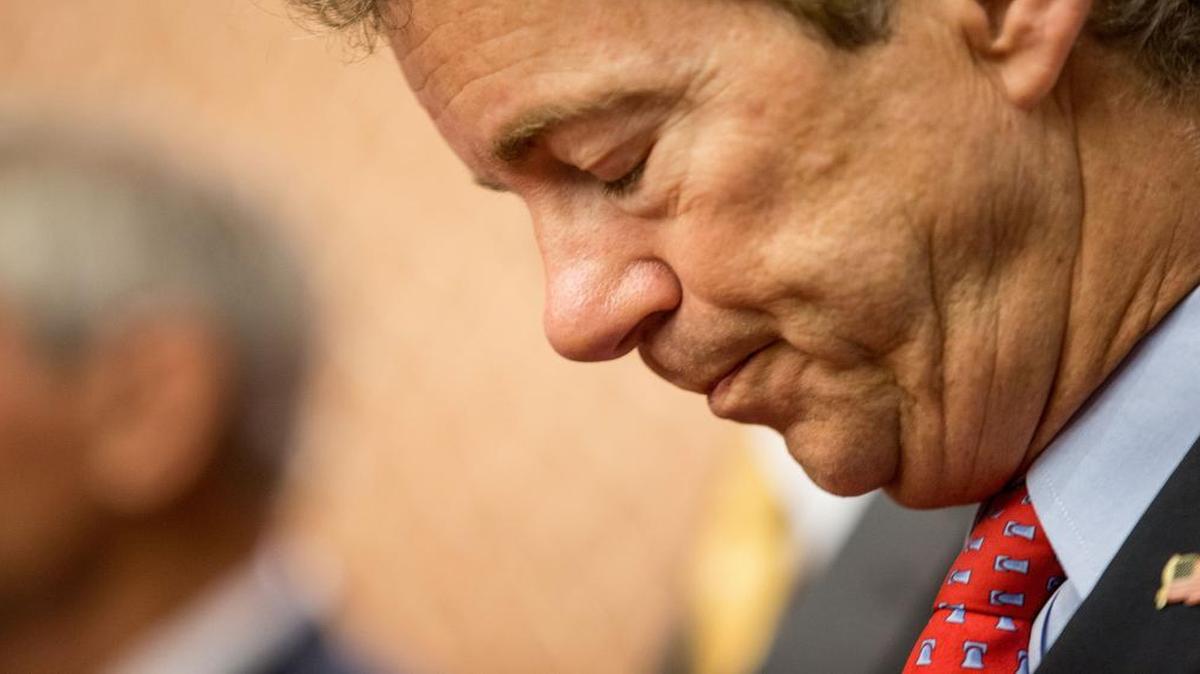
Republican presidential candidate Sen. Rand Paul, R-Ky., pauses during a news conference in Washington, Tuesday, June 2, 2015, where he called for the 28 classified pages of the 9-11 report to be declassified. Paul had been voicing his dissent in the Senate against a House bill backed by the president that would end the National Security Agency's collection of American calling records while preserving other surveillance authorities. The Senate passed the bill later in the day, and the White House has said President Barack Obama will sign it quickly.
