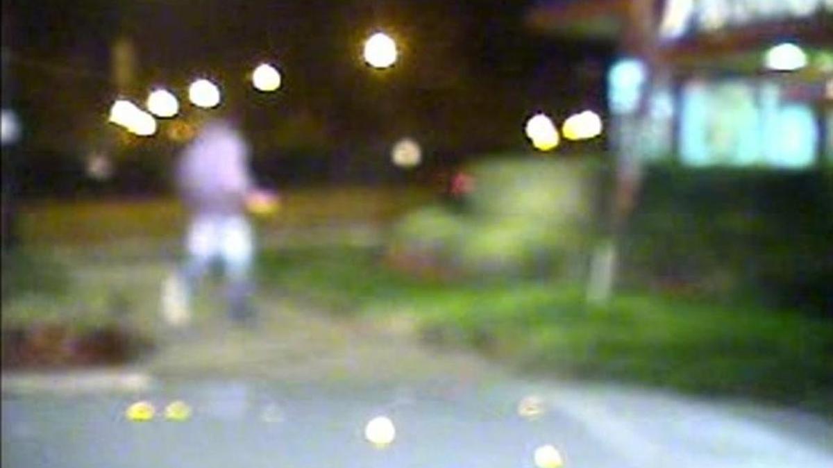 Laquan McDonald, 17, who was fatally shot in October 2014 by a Chicago police officer, is seen running while being chased across the lawn of a Burger King in blurry dash-cam footage from police Officer Jason Van Dyke's SUV.