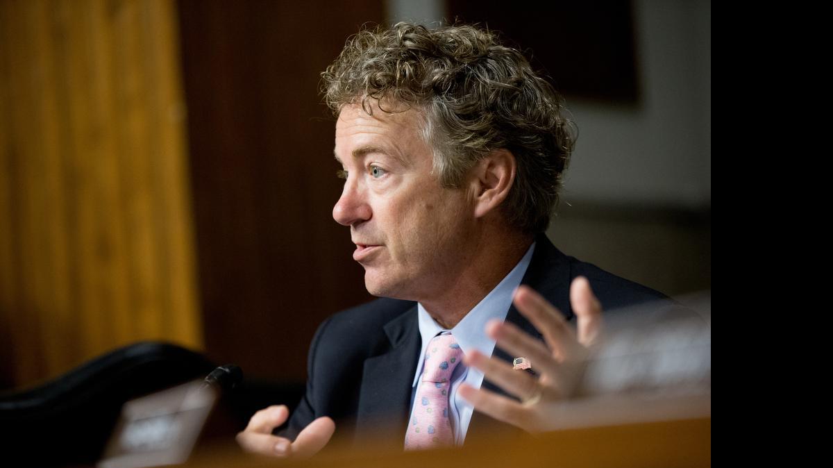 
Republican presidential candidate, Sen. Rand Paul, R-Ky., speaks on Capitol Hill in Washington. Paul says Senate leaders have told him the chamber will vote on his effort to block federal aid to Planned Parenthood before lawmakers begin their August break. 
