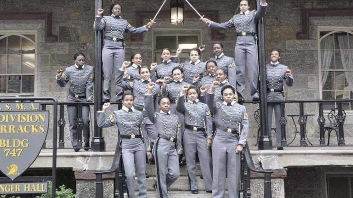 This image, provided to The Associated Press, has spurred questions about whether the 16 cadets’ raised-fist gesture violates military restrictions on political activity. Seniors often take group photos in traditional uniforms to echo historical portraits of cadets. But the women’s raised fists led some observers to question whether they were expressing support for the Black Lives Matter movement and breaching rules against “partisan political activity” in uniform.