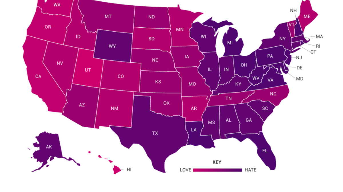 The state with the highest job-love ratio in 2016 was Idaho, and the state with the lowest was Michigan.