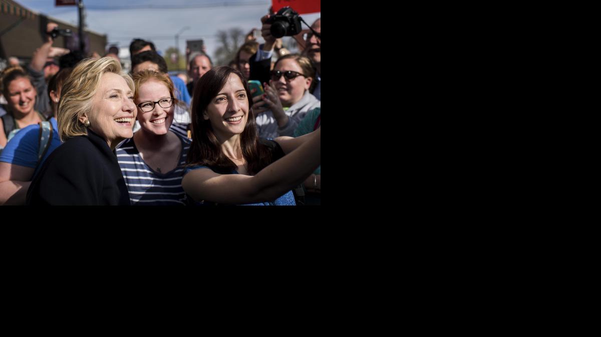 
With crowds of supporters waiting for her, Hillary Clinton stopped at a coffee house in Mount Vernon, Iowa, on Tuesday, April 14, 2015. 
