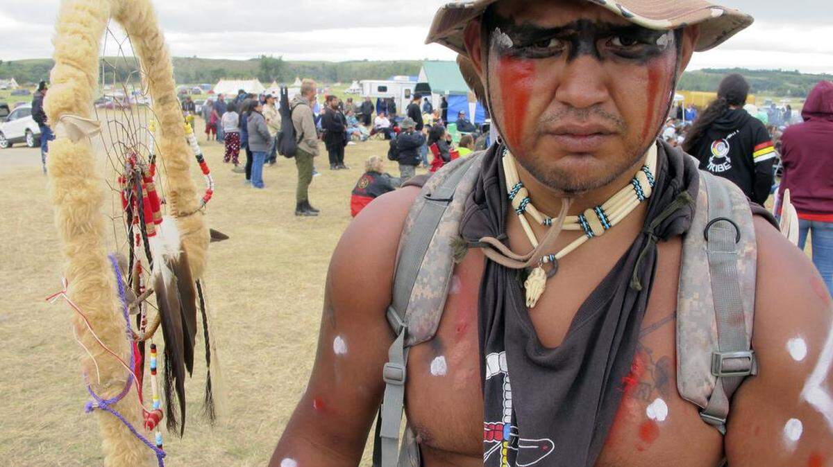 Jon Don Ilone Reed, an Army veteran and member of South Dakota's Cheyenne River Sioux Tribe, protested an oil pipeline near the Standing Rock Sioux reservation in southern North Dakota. Reed said he fought in Iraq and is now fighting "fighting for our children and our water."