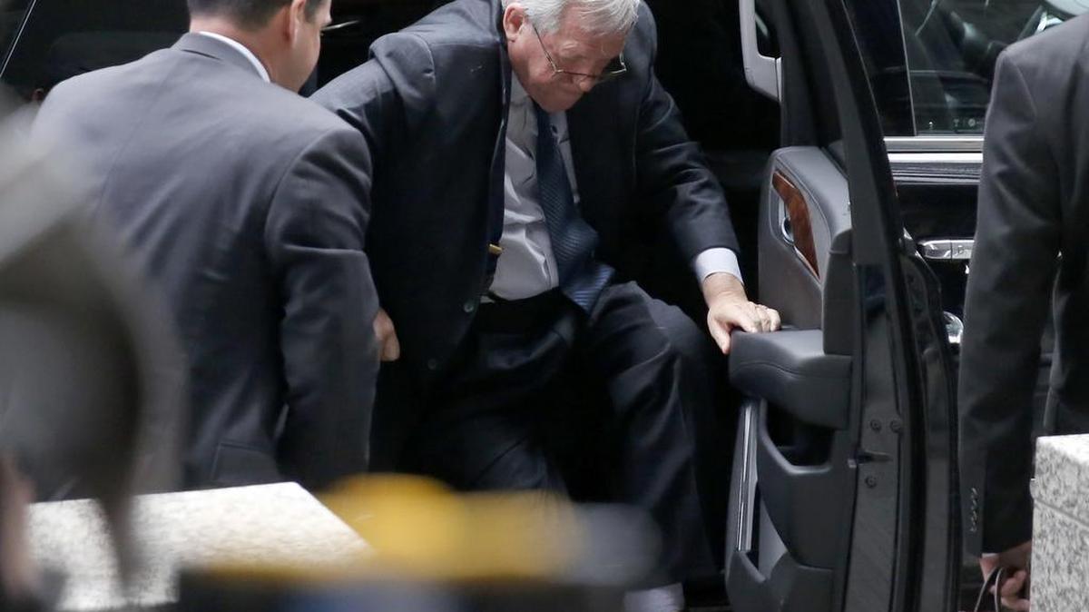 Former House Speaker Dennis Hastert arrives at the federal courthouse Wednesday, April 27, 2016, in Chicago, for his sentencing on federal banking charges.
