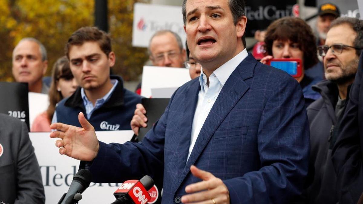 Republican presidential candidate Sen. Ted Cruz, R-Texas speaks to supporters after filing papers to be on the New Hampshire ballot.