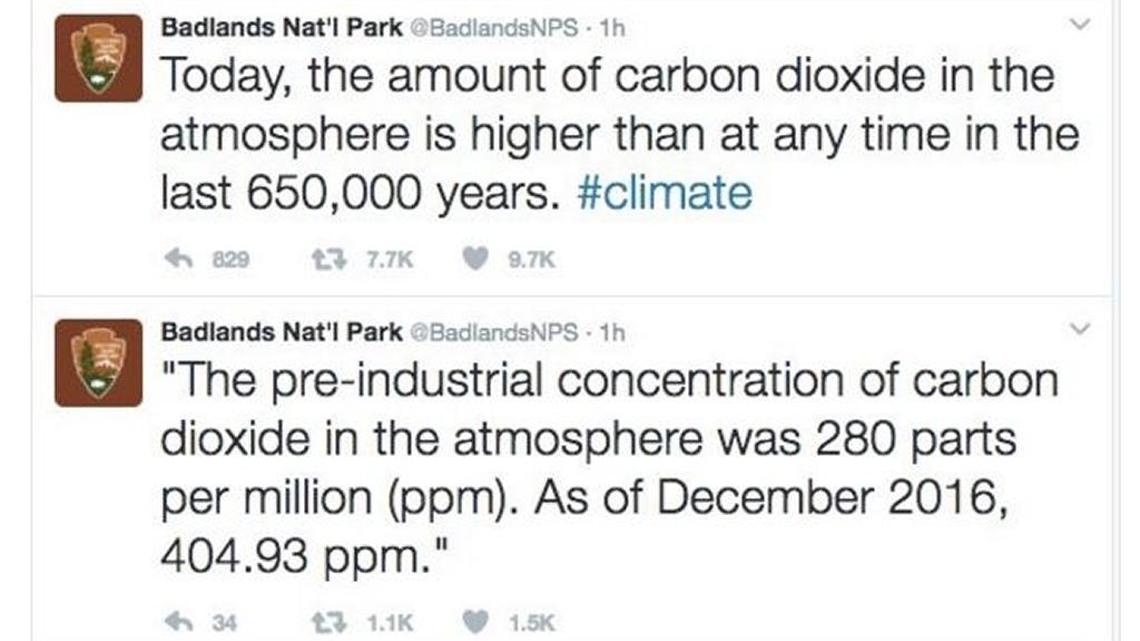 The official Twitter account for Badlands National Park posted several tweets about climate change on Tuesday, Jan. 24, 2017, before they were deleted and the National Park Service apologized for them, saying that the account had been “compromised.”