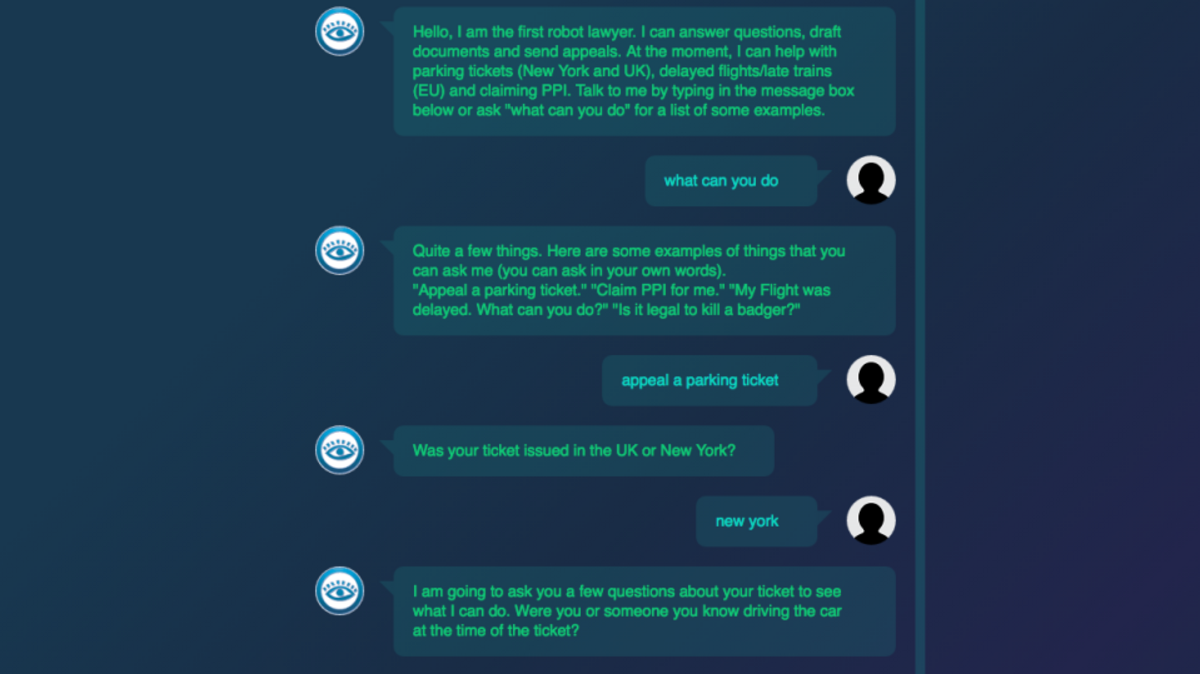 DoNotPay, a robot lawyer that can help users contest their parking tickets, is available in the UK and New York.