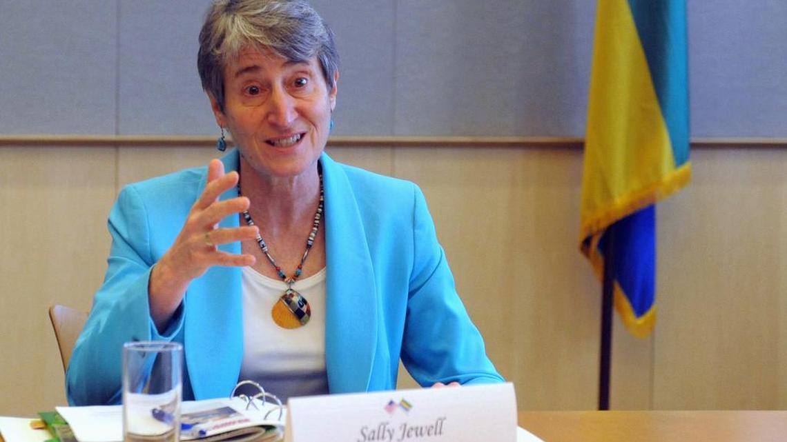 Interior Secretary Sally Jewell speaks in Libreville, Gabon, Friday, Jan. 22, 2016.