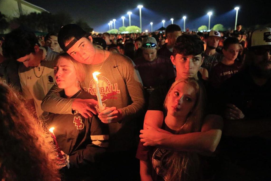 A vigil at Pine Trails Park in Parkland for victims of the shooting at Marjory Stoneman Douglas High School