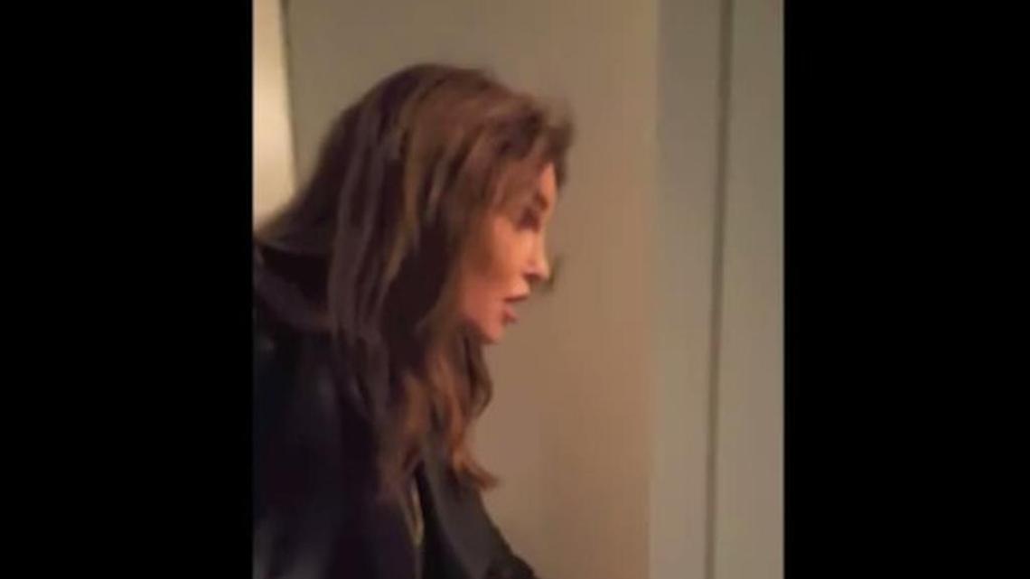 Caitlyn Jenner enters the women’s room at Trump International Hotel and Tower in Manhattan.