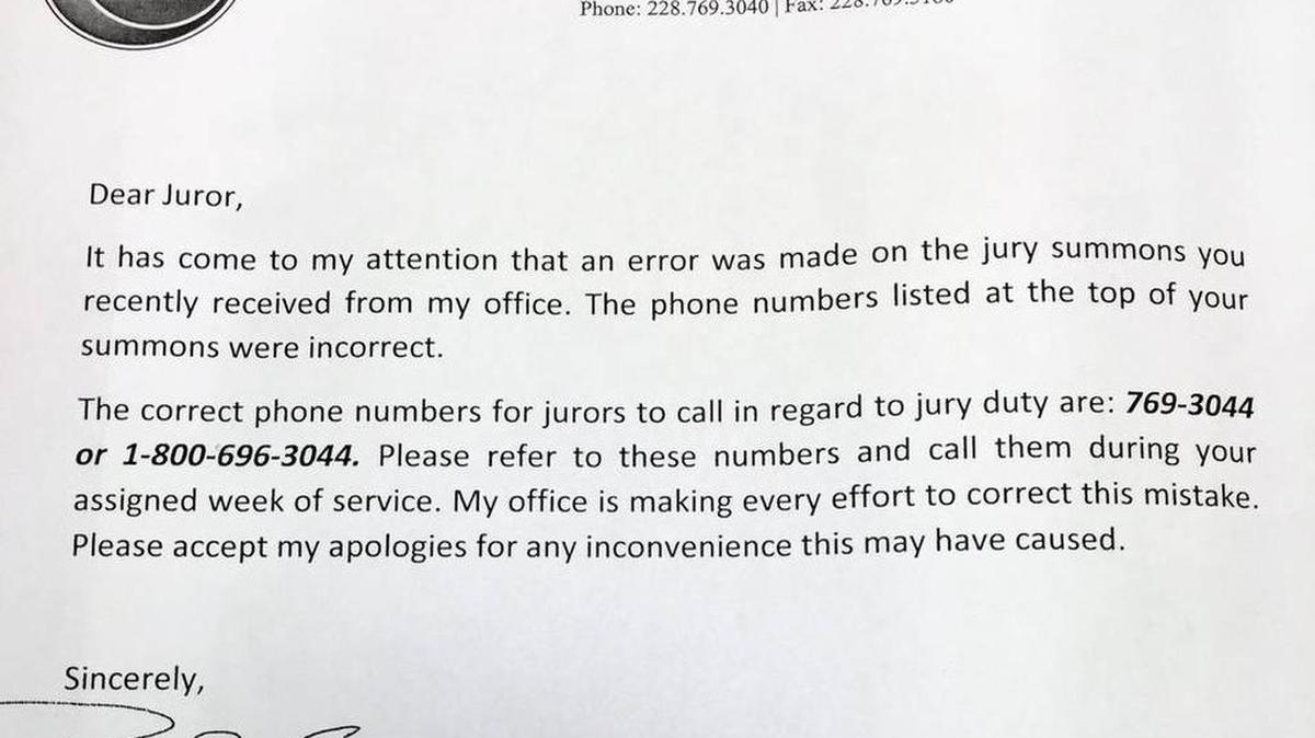 Jackson County Circuit Clerk Randy Carney says 350-plus jury summons erroneously instructed voters to call a sex hotline. The county has contacted potential jurors to correct the mix-up.