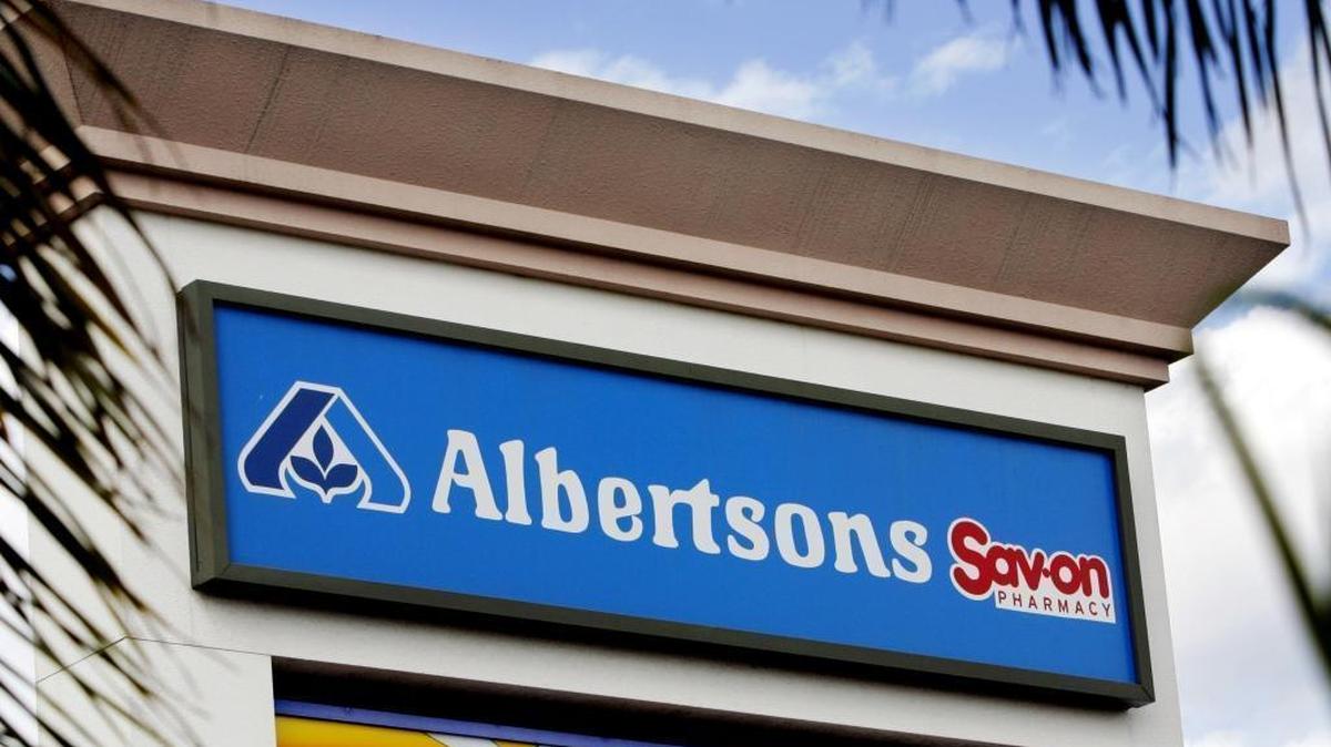 A sign on an Albertsons supermarket in Los Angeles.