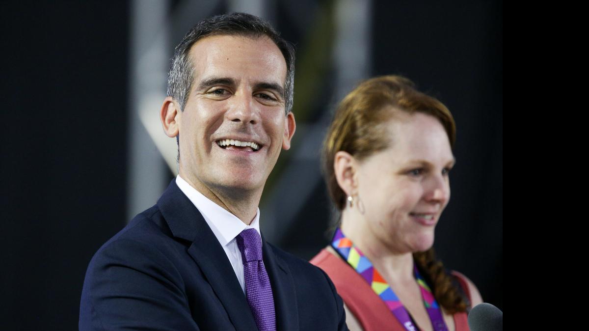 
Los Angeles Mayor Eric Garcetti speaks at the Opening Ceremony of the 2015 Special Olympics World Games at Los Angeles Memorial Coliseum on Saturday in Los Angeles. With LA apparently in the lead to replace Boston as the proposed U.S. site for the 2024 Olympics, Garcetti will have to decide whether or not to commit to cover cost overruns – the issue that put an end to Boston’s bid.
