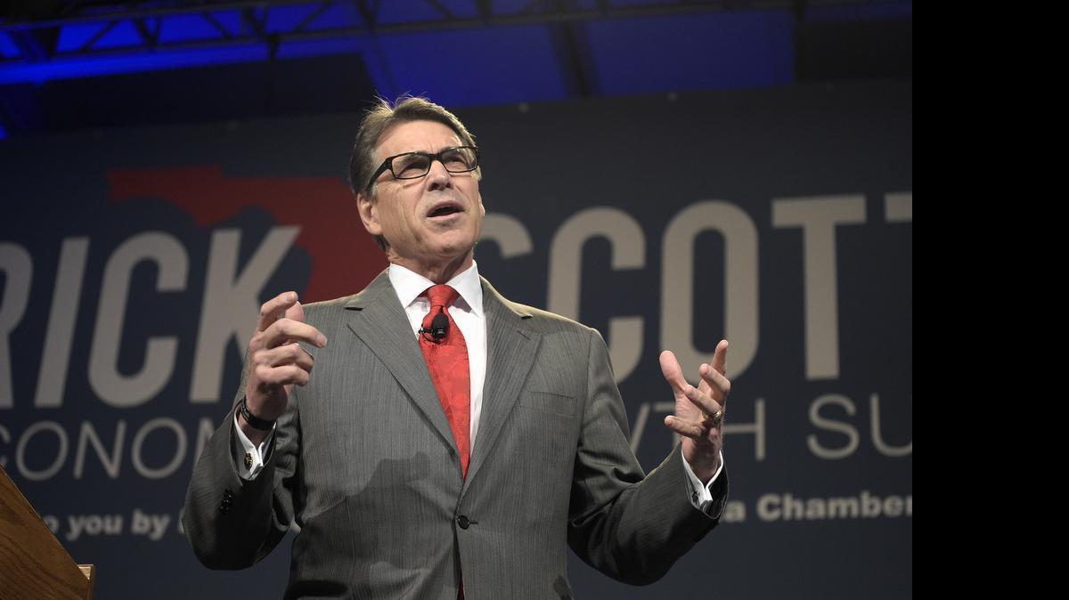 
Former Texas Gov. Rick Perry speaks during Rick Scott's Economic Growth Summit in Lake Buena Vista, Fla., Tuesday. He is expected to announce his bid for the 2016 GOP presidential nomination Thursday.
