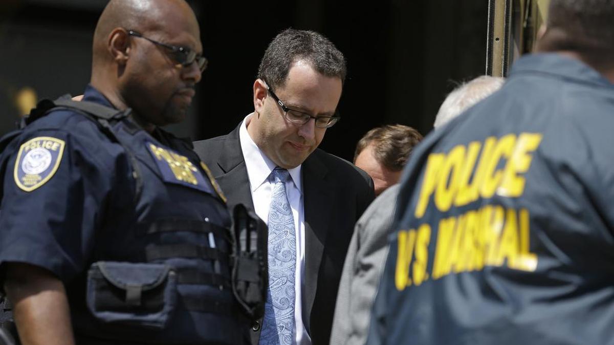 
Former Subway pitchman Jared Fogle leaves the Federal Courthouse in Indianapolis on Wednesday, Aug. 19, 2015 following a hearing on child-pornography charges. Fogle agreed to plead guilty to allegations that he paid for sex acts with minors and received child pornography in a case that destroyed his career at the sandwich-shop chain and could send him to prison for more than a decade.
