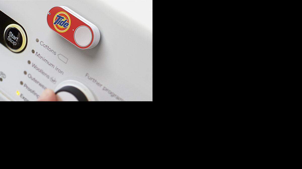 
The Amazon Dash Button allows shoppers to refill orders of household staples with the press of a button. 

