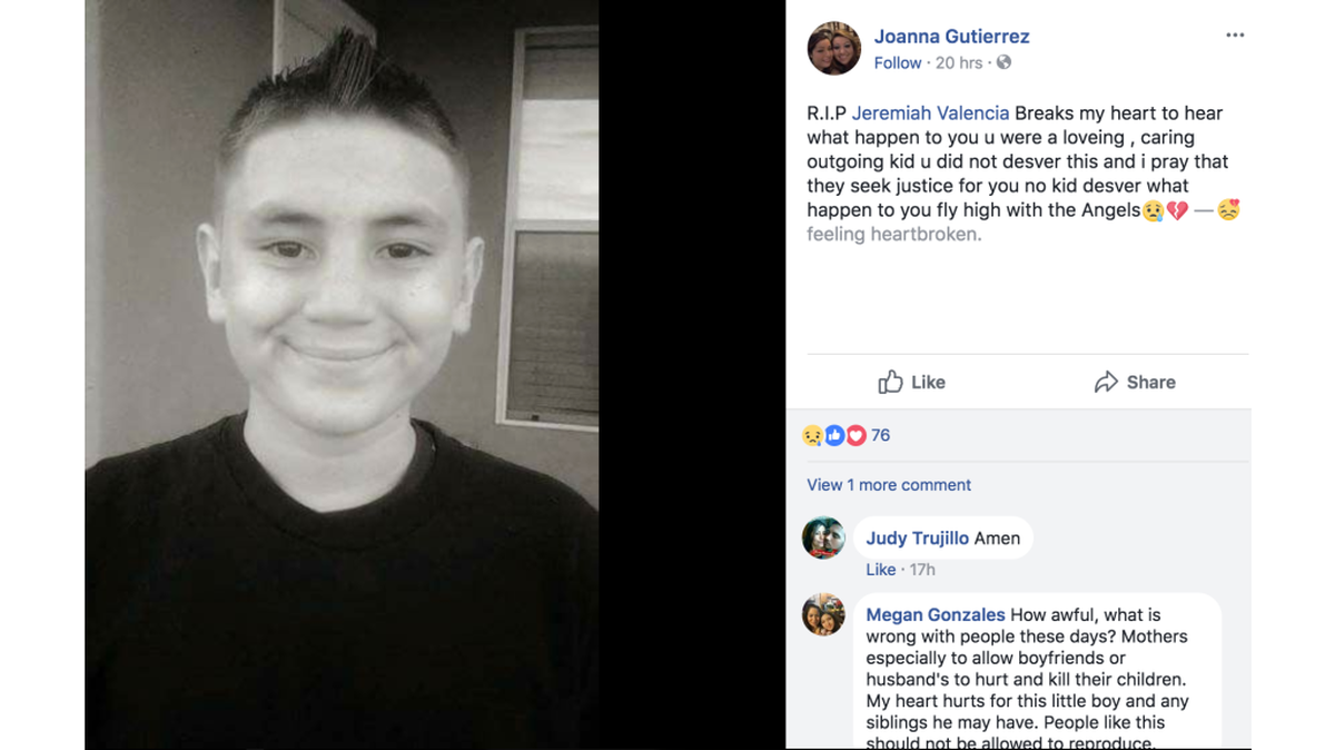 Jeremiah Valencia died in November, police say, after he was abused by his mother’s boyfriend.
