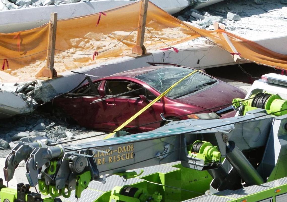 FIU student Emily Joy Panagos, 23, could have died in her wine-colored Honda Civic, but the front end of her car had just cleared the underside of the bridge. The falling concrete crushed her trunk.