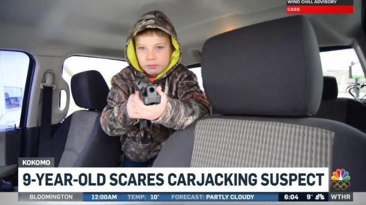 9-year-old Larry Larimore reached for his pellet gun when Ollie Dunn, 32, tried to steal Larimore’s father’s truck.