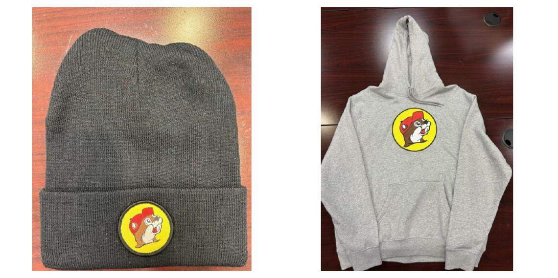 A hat and hoodie with the Buc-ee’s logo.