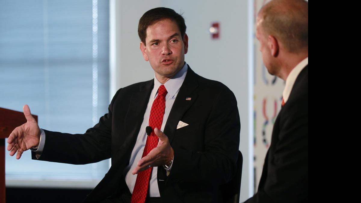 
Republican presidential candidate Marco Rubio speaks Tuesday at 1871, an entrepreneurial hub for digital start-ups in Chicago.
