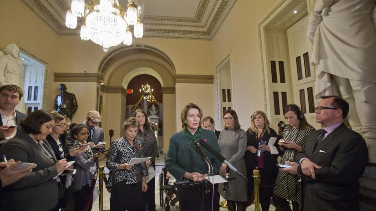 House Minority Leader Nancy Pelosi of Calif., center, with, from left, Rep. Jan Schakowsky, D-Ill., Rep. Diana DeGette, D-Colo., Rep. Bonnie Watson Coleman, D-N.J., Rep. Jerrold Nadler, D-N.Y., and Rep. Suzan DelBene, D-Wash., speaks to members of the media, on Capitol Hill in Washington, Tuesday, Dec. 1, 2015, regarding the House Select Committee to Investigate Planned Parenthood.