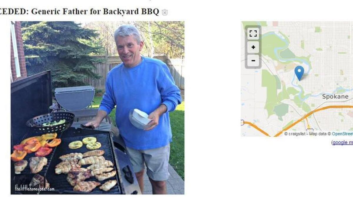 This screen capture shows a listing for a “Generic Father” needed for a backyard barbecue in Spokane later this month. Free beer and meat will be provided.
