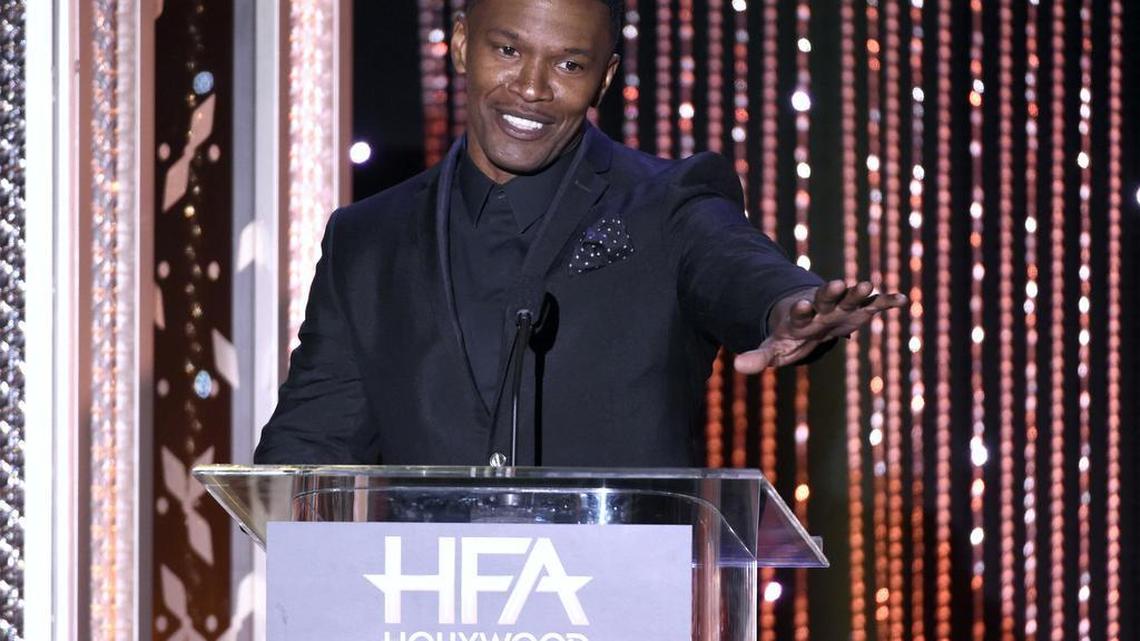 Actor Jamie Foxx presents the Hollywood actor award at the Hollywood Film Awards at the Beverly Hilton Hotel in Beverly Hills, Calif. on Nov. 1, 2015.