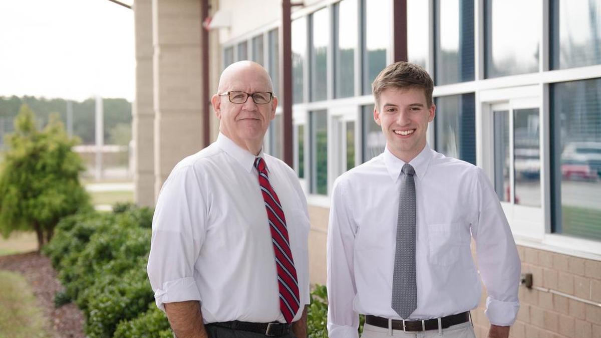 Rich Nixon, left, is a veteran history teacher who is running for a seat in the North Carolina general assembly. His campaign manager is his 20-year-old former student, Tanner Glenn, right, now a sophomore at the University of North Carolina at Chapel Hill.