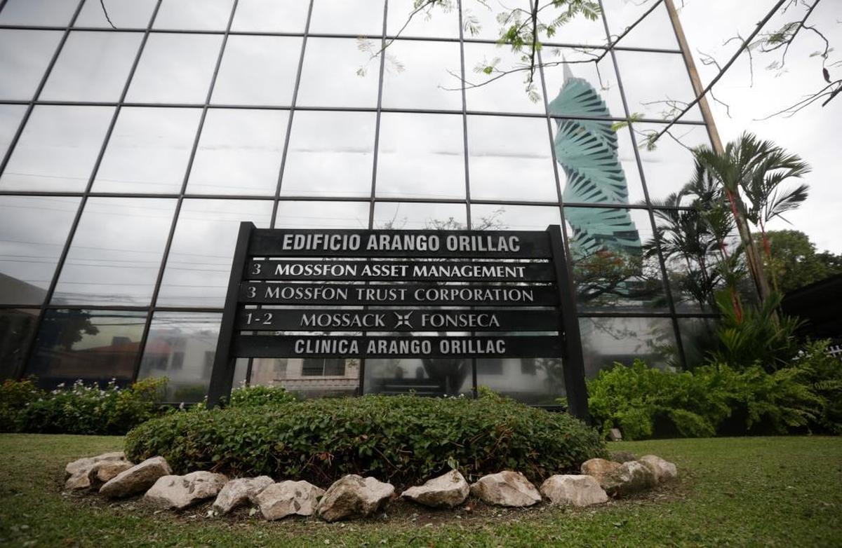 A marquee of the Arango Orillac Building lists the Mossack Fonseca law firm in Panama City, Thursday, April 7, 2016. A new leak of more than 1 million documents reveals how the firm, its clients and foreign governments reacted when the so-called "Panama Papers" investigation was published.