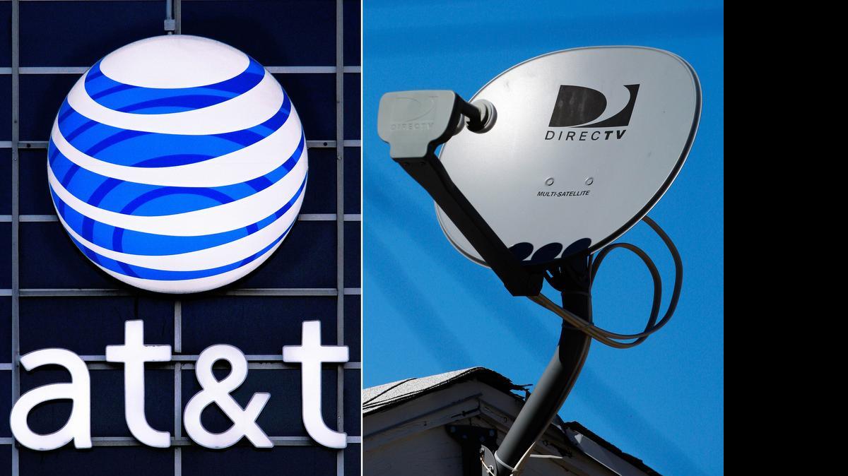 
The AT&T logo on the side of a corporate office in Springfield, Ill., left, and a DirecTV satellite dish atop a home in Los Angeles. AT&T's $48.5 billion purchase of DirecTV reaches the final stage after winning clearance from the Federal Communications Commission, Friday, July 24, 2015. 

