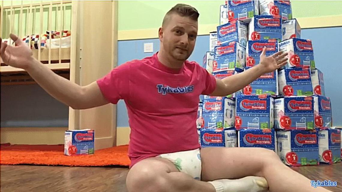 John-Michael “Tod” Williams, 30, the owner of a fetish-friendly store in suburban Chicago that caters to adults who like to behave like babies, shows off his shop in a YouTube video.