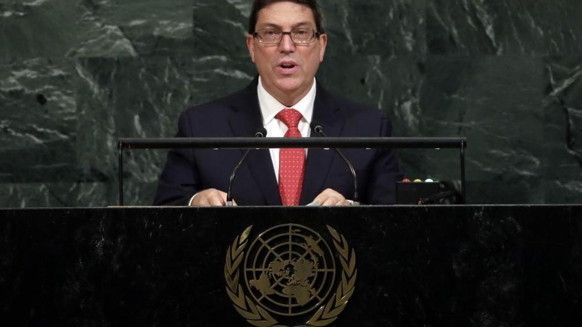 Foreign Minister Bruno Rodríguez Parrilla of Cuba addresses the United Nations General Assembly, at U.N. headquarters, Friday, Sept. 22, 2017.