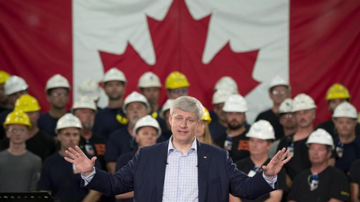 
Canadian Prime Minister Stephen Harper speaks during a campaign stop at a steel manufacturer in Burlington, Ontario, Canada on Tuesday. 
