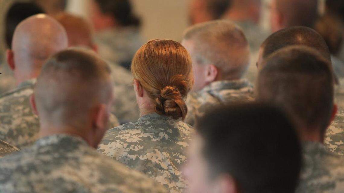 Army guards, mostly men, but also a woman, attend an awards ceremony in the Detention Center Zone at the U.S. Navy base at Guantánamo Bay, Cuba, on Nov. 4, 2014, in this photo approved for release by the U.S. military.
