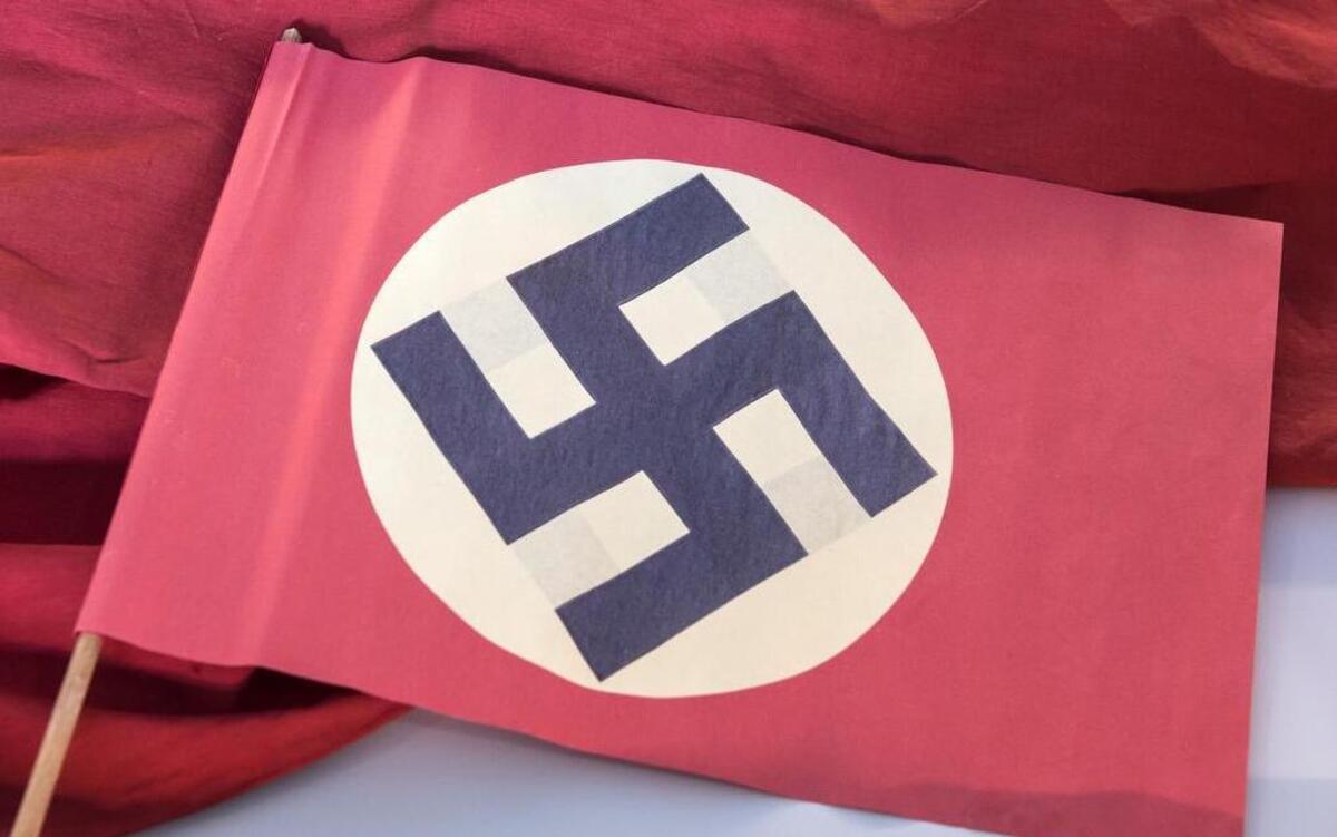 A swastika flag displayed at the former Nazi concentration camp Buchenwald, near Weimar, central Germany, Wednesday, April 13, 2016. The exhibition opened on Sunday, April 17, 2016, the 71st anniversary of the liberation of the camp.