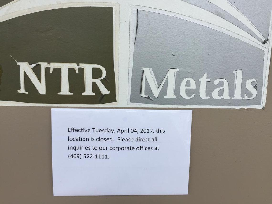 A typewritten note announces the closing of NTR metals in Miami’s Doral suburb. Its traders were criminally charged with importing illegally mined gold into the United States through Miami.