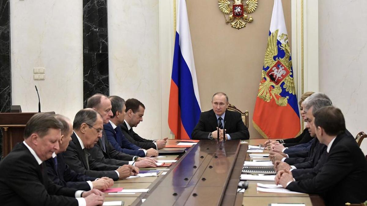Russian President Vladimir Putin at a meeting of his Security Council in Moscow on Thursday, Feb. 9, 2017.