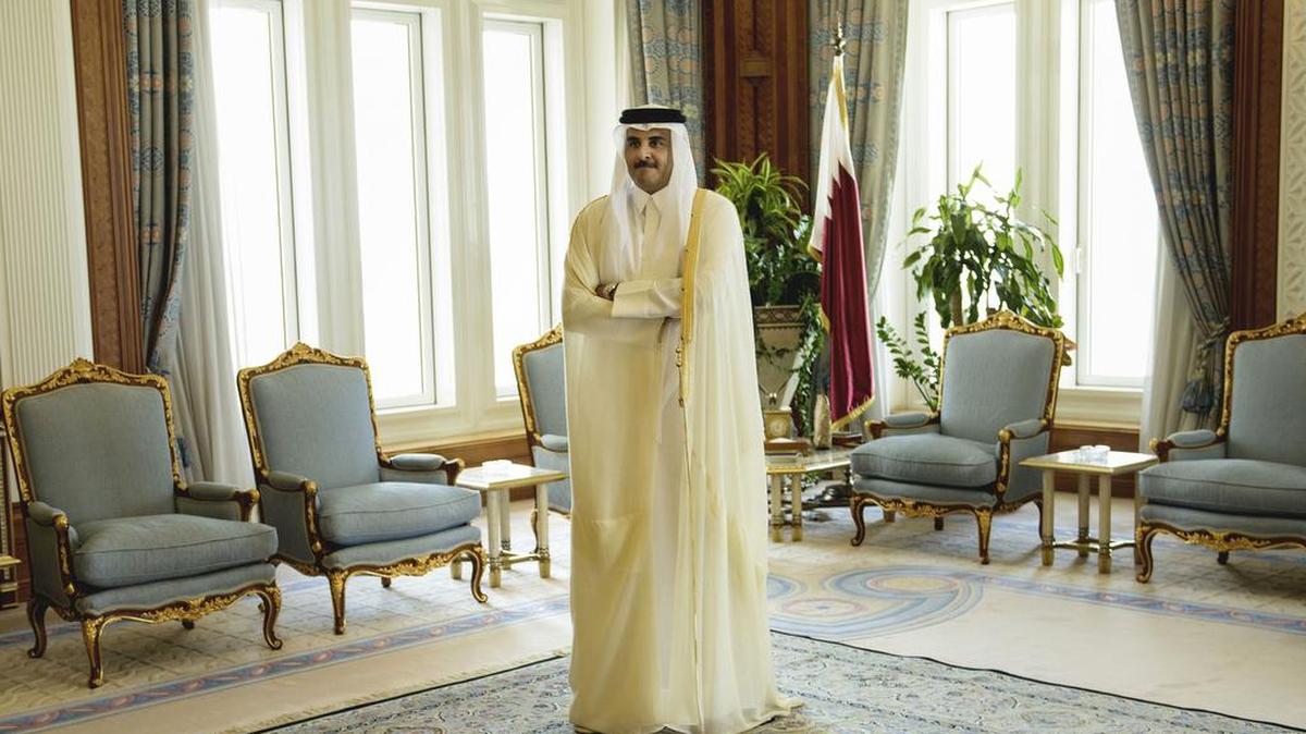 FILE -- In this Aug. 3, 2015 file photo, Qatar Emir Sheik Tamim bin Hamad Al-Thani waits for the arrival of U.S. Secretary of State John Kerry ahead of their meeting, at Diwan Palace in Doha, Qatar.