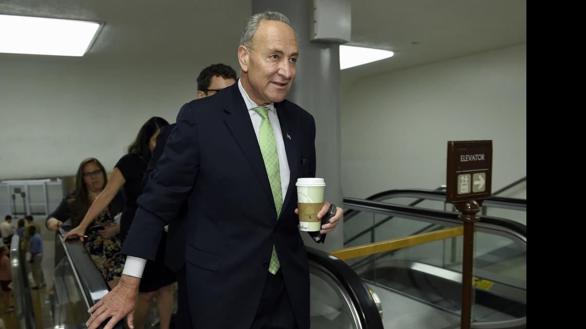 
Sen. Charles Schumer, D-N.Y., likely the next Democratic leader and a longtime ally of Israel, walks on Capitol Hill in Washington on July 16, 2015. The lobbying fight is on to persuade lawmakers to vote for or against the nuclear deal the U.S. and other world powers just signed with Iran. Groups on both sides of the issue are laser-focused on Schumer, who serves in a state that is home to more than 1.5 million Jews. 
