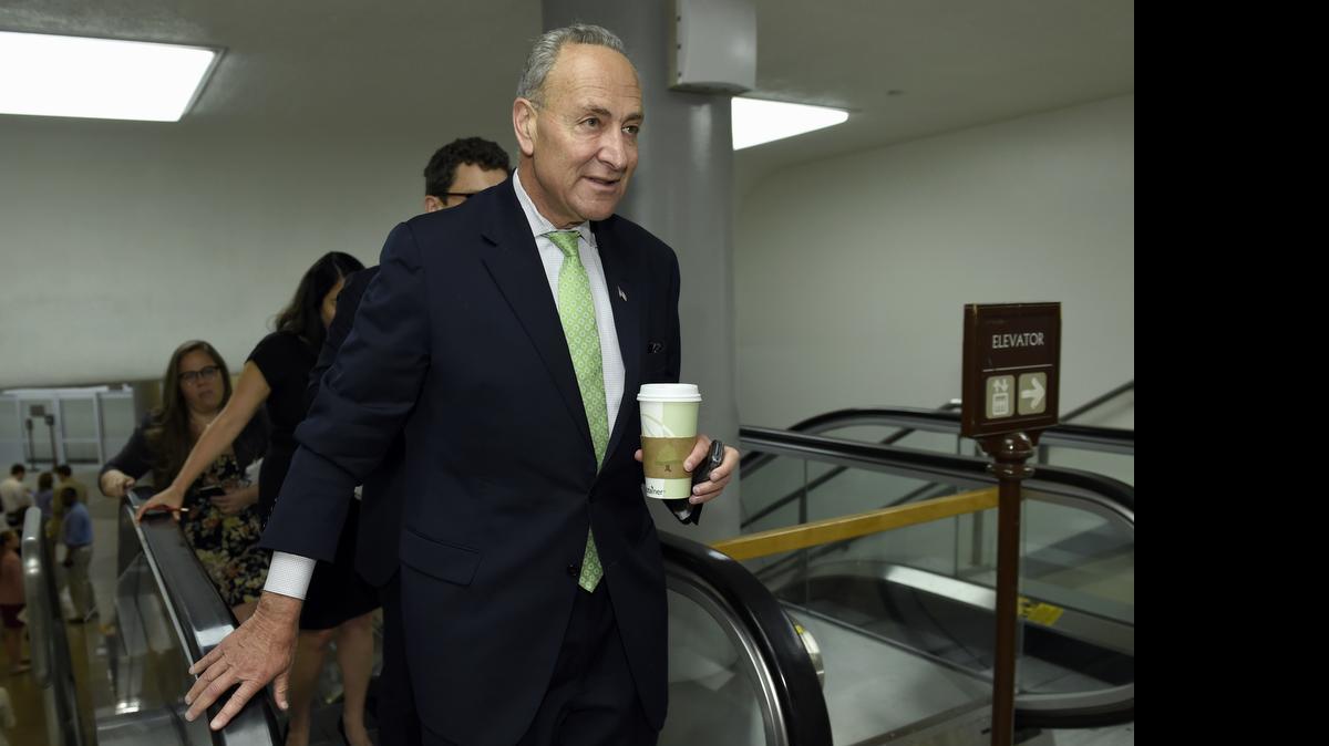
Sen. Charles Schumer, D-N.Y., likely the next Democratic leader and a longtime ally of Israel, walks on Capitol Hill in Washington on July 16, 2015. The lobbying fight is on to persuade lawmakers to vote for or against the nuclear deal the U.S. and other world powers just signed with Iran. Groups on both sides of the issue are laser-focused on Schumer, who serves in a state that is home to more than 1.5 million Jews. 
