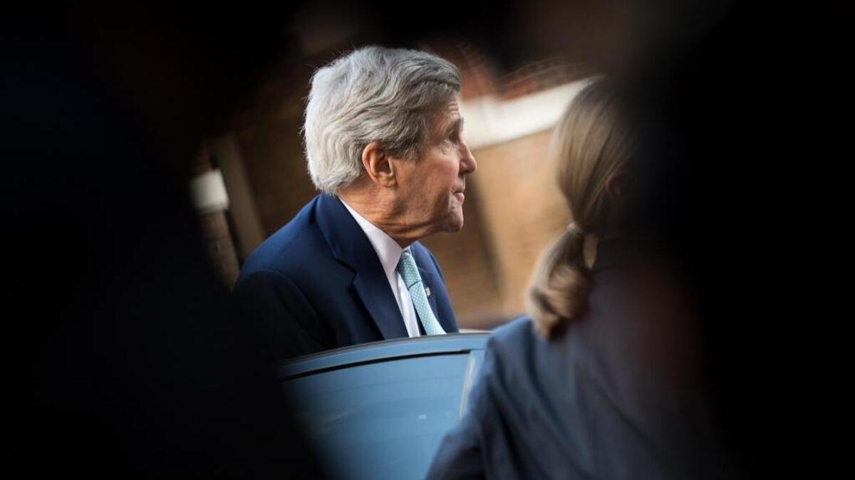 US Secretary of State John Kerry, arrives ahead talks on the situation in Syria, at Lancaster House in London, Sunday Oct. 16, 2016. Renewed international efforts to solve the conflict in Syria, heightened by the plight of people in the city of Aleppo, have made little progress but more talks are planned.